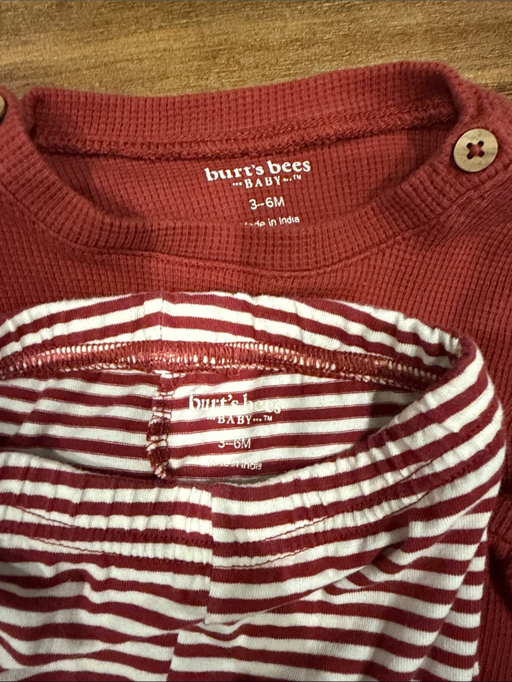 Burt’s Bees 3-6M Rust Red Waffle Tunic with Red & White Striped Leggings - Picture 2 of 5
